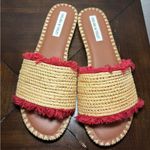 Chelsea and Violet  Rafa Fringe Sandals Slides Red Woven Tan Women's Size‎ 9 Boho Photo 1