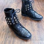 Schutz • Marieta Studded Bootie ankle boot black croc embossed lace up combat Photo 15