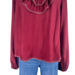Tularosa  Heather Blouse Ruffle Collar Tassel Tie Back Red Size L Photo 6