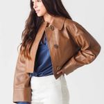 Vince 100% lambskin cropped leather long sleeve jacket Photo 6