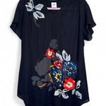 CAbi  Black Floral Short Sleeve Blouse Womens S Boho Flowy Sheer Classic Photo 0