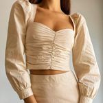 NWT Sunday Best Cream Ruched Sweetheart Long Sleeve Crop Top Sz 10 Photo 0
