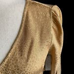 Kirious NWT- LOS ANGELES-SIZE SMALL Gorgeous gold color crop top, elastic bottom, v neck, open back, long sleeves, size small Measurements: Bust: armpit to armpit 15 inches  Length: shoulder seam to bottom 15 inches Photo 1