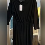 None NEW Ribbed Off The Shoulder 3/4 Sleeve Batwing Pencil Bodycon Midi Dress XL Photo 3