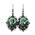 Handmade Gothic Victorian "Emerald Dominion" Goth Fairy Cameo Earrings Photo 0