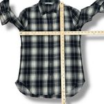 Vince Tartan Plaid Raw Hem Oversized Button Front Flannel Shirt Black Cream XS Photo 12