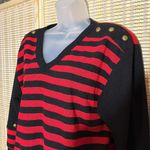 Vintage Amy Jess 1990s Y2K Red Black Striped Vneck Terrycloth Sweater Medium Photo 3