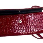 Deep Red Faux Leather Croc Textured Mini Fold Snap Purse Handbag Photo 1