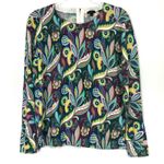 Talbots | Peacock Jewel Tone Print Sweater Zip Back Rayon Blend Womens Large Photo 0