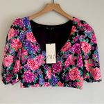 ZARA  NWT Floral Cropped Short Puff Sleeve Blouse Size XS Photo 1