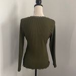Ribbed Lace Trim Long Sleeve Shirt Small Olive Green Scoop Neck Casual Everyday Photo 4