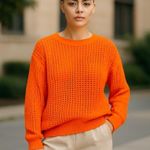 Neon Orange Fever Open Knit Long Photo 2