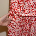 Margo Orange White Floral Short Cap Sleeve Dress Jersey Knit Pockets Size 8 Photo 6