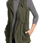 Athleta  Wanderabout 100% Linen Olive Green Utility Tunic Length Zip Vest S Photo 0