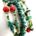Peyote Bird sterling silver turquoise and coral multi strand bracelet Blue Photo 2