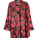 Victoria's Secret Vintage 2-Piece Red Black Floral Satin Robe Chemise Large 80s Photo 0