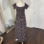 Boho Floral Print Off Shoulder Shirred Slit Thigh Midi Maxi Dress L Black Size L Photo 5