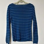 Jones New York Signature Cowl Neck Pullover Sweater Teal Blue Silver Striped M Photo 3