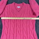 Lucky Brand Sweater Womens Small Bright Pink Fuzzy Eyelash Cable Knit V Neck Photo 7