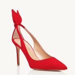 Aquazzura Lipstick Red Suede Leather Bow Tie Deneuve Pump 85 mm Size 37.5 USA 7 Photo 0