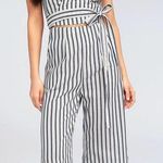 Lulus Blue And White Striped Wrap Jumpsuit Photo 0