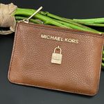 Michael Kors Adele Brown Leather Zip Up Key Ring ID Wallet 5” X 3.5” Photo 0