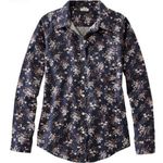 LL Bean Navy Blue Floral Wrinkle Free Pinpoint Oxford Long Sleeve Shirt Size XL Photo 0