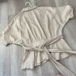 New York & Company Blouse linen button front womens Beige (large) contemporary Tan Photo 3