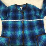 Soft Surroundings Teal Blue Plaid Long Coat Size 1X Jacket Cape Wool Boucle Photo 11