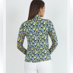 IBKUL GEMMA Periwinkle Multi Leopard Long Sleeve Mock Golf Shirt Size Large Green Photo 1