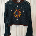 Earthbound Trading Co Teal Sun Crochet Crop Sweater Size Small Blue Photo 0