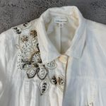 Coldwater Creek  Embellished Denim Jacket‎ Floral Beaded Cream White W18 Photo 3