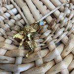 Gold Cherub Holding Rhinestone Brooch Pin 1.25" x .75" Photo 2