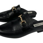 Steve Madden Black Leather Mules Size 7.5M Gold Horsebit Accents Slip On Shoes Photo 0