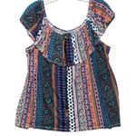 Kristin Nicole Off The Shoulder Ruffle Top Blouse XL Paisley Hippie Boho Artsy Photo 0