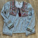 Raga  Embroidered Striped Cotton Tassel Tie BOHO Cardigan Jacket Top Size XS Photo 1