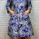 Oscar de la Renta Elegant Blue and White Patterned Dress Photo 3