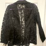 White Birch Lace Jacket Woman Medium Black Blazer Sheer Brocade Elegant Formal Photo 2