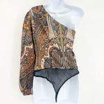 NWT Lulus Womens Mesmerizing Sight Paisley Print One Shoulder Bodysuit Size S Black Photo 11