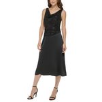 DKNY Sequin and Satin Sleeveless A-Line Midi Cocktail Dress Black Size 4 Photo 11