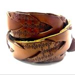 Fossil leather woven turnback belt brown tan stamped WOMENS SIZE LARGE Photo 5