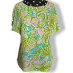Lilly Pulitzer Lilly‎ Pulitzer Womens Blouse Size S Elephant Ear Guava Silk Green Pink Blue Top Photo 0