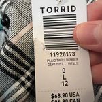Torrid  Black Plaid Twill Bomber Jacket Rayon Womens Size 0 Large 12 New NWT Photo 8