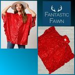 Fantastic Fawn  oversized red sequin ruffle detail shirt / blouse boho glam med Photo 1