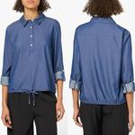 Tommy Hilfiger Drawstring-Hem Cinched Tie Hem Popover Top Blue Shirt Collar NWT Photo 1