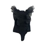 NY & CO Black Ruffle Shoulder Bodysuit Size Small Photo 5