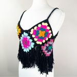 NEW Handmade Crochet Granny Square Fringe Tank Top Summer Festival Womens M/L Black Size M Photo 2