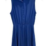 Amanda Uprichard  Women Small 100% Silk Mini Dress Royal Blue Sleevless Button Up Photo 0