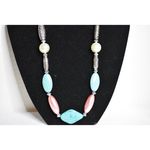 Western Fashion Turquoise Mix Bead Faux Pearl Engraved Metal Work Necklace Silver Photo 1