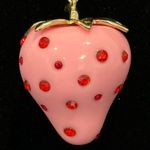 Betsey Johnson Pink Strawberry Red Rhinestone Long Necklace Gold Tone Photo 1